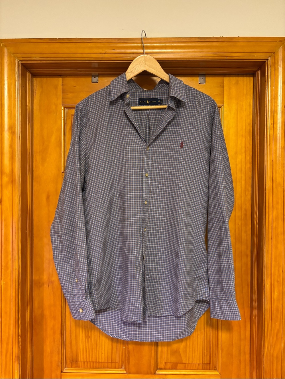 Ralph Lauren Men's Blue and White Mini Check Button-Up Shirt